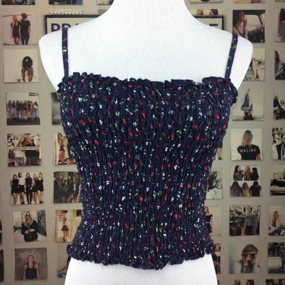 Brandy Melville Tops - Brandy melville navy red floral smocked ally tank